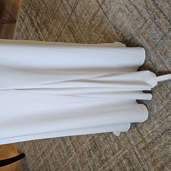 Size 6 white Sherri Hill gown with blue and bronze color tone beadwork - Picture 12 of 15